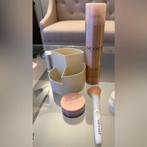 Beauty Bundle Set — e.l.f. Powder, Nexxus Spray, Brush + Organizer.